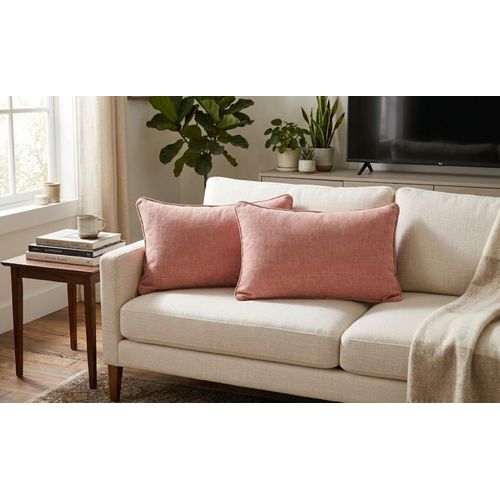 Lot de 2 Coussins Décoratifs Chenille Rose 35x50cm Doux Confortable Design Moderne Chambre Salon Qualité Supérieure