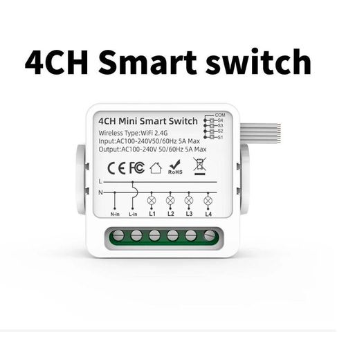Mini Interrupteur Connecté WiFi 4 Canaux (4CH) – Domotique Intelligente Tuya/Smart Life – Contrôle à Distance