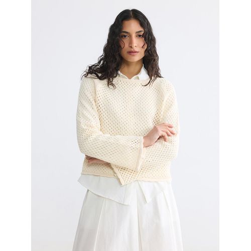 Pull-over Femme Col Rond en Tricot Ajouré