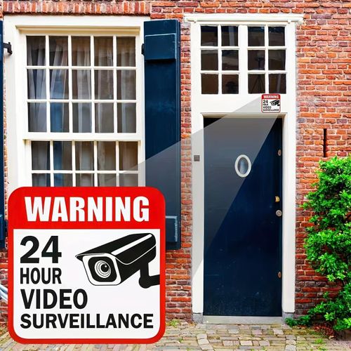 4pcs/8pcs Autocollants d'avertissement de surveillance 24 heures sur 24 heures de 3,93 pouces - Étiquettes de sécurité pour portes et fenêtres, adaptées aux magasins et aux épiciers - Autocollants de surveillance antivol