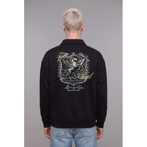 Sweatshirt boxy brodé à manches longues et col polo basique