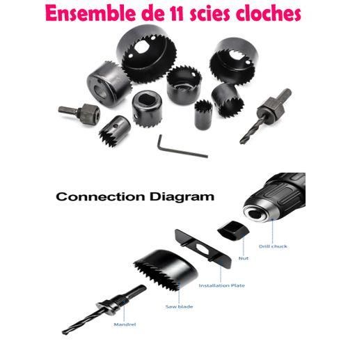 Ensemble de 11 Scies Cloches BI-MTAL Trous en Acier au Carbone - Coupe-Trou pour Plaque de Pltre