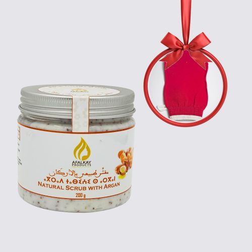 Gommage sucré naturel à l'huile d’argan 200 g + gant kessa rouge offert