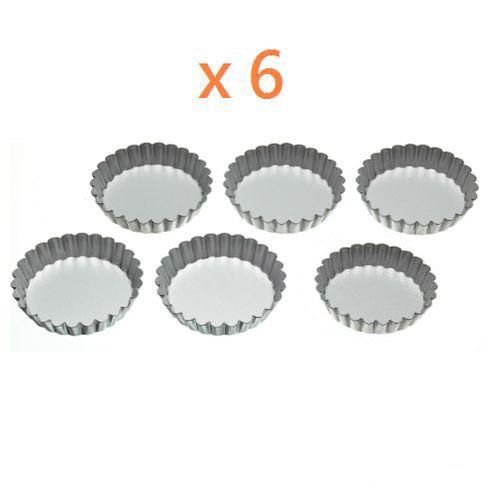 Lot de 6 mini moules à tartes, amovibles, 10 cm pour des créations gourmandes.