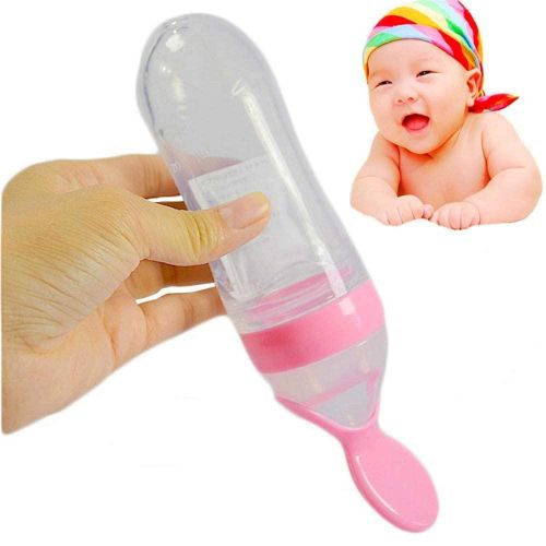 Cuillère Biberon en Silicone pour Nourrir Bébé – 90ML , ROSE