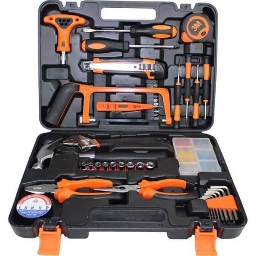 Mallette Outils Complète 82 Pièces – Kit Bricolage Professionnel Maison & Auto – Marteau, Clés, Douilles, Niveau, Pince, Mètre 3m – Boîte à Outils Portable
