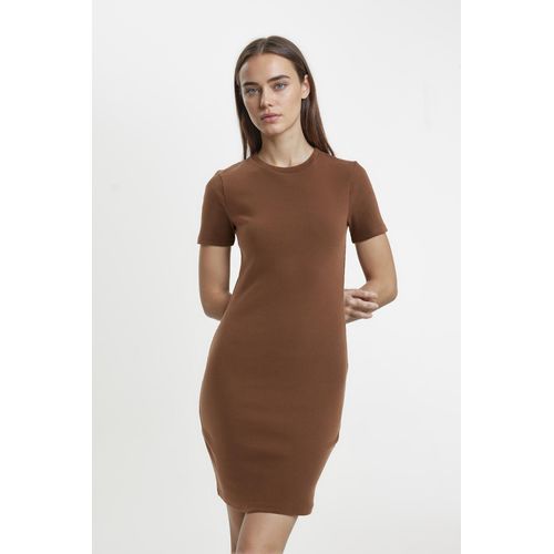 Robe en maille à manches courtes Moulante Femme Marron