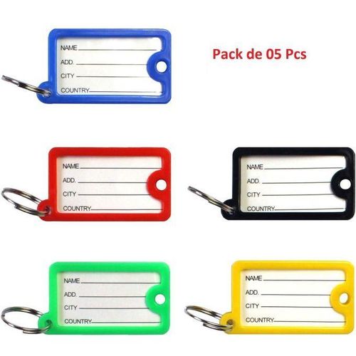 Porte-clés colorés avec étiquette d’identification – Pack de 5 pièces multi-couleurs en plastique résistant, pour hôtel, maison, voiture ou bagages