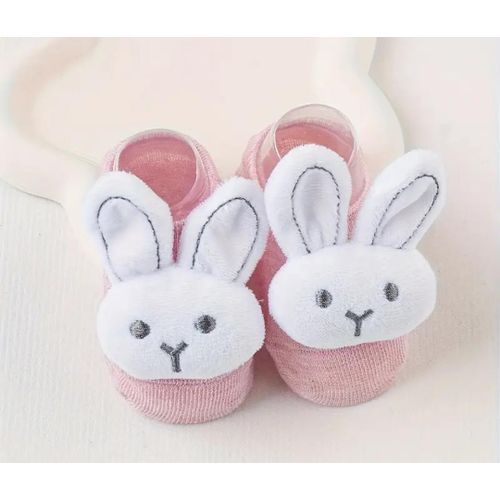 Chaussons-Chaussettes "Petit Lapin Câlin" – Rose Tendre