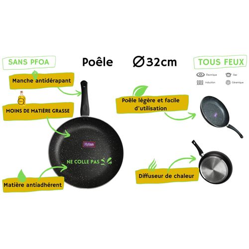 Poêle revêtement antiadhésif cuisson saine Induction 32cm