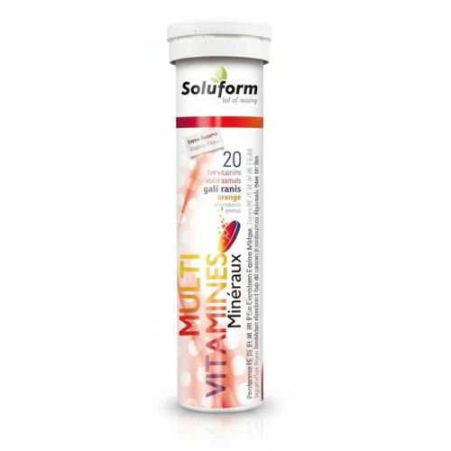 Multivitamines & Minéraux Essentiels - Réduit la Fatigue, Sans Sucre, Goût Raisin Orange - Comprimés Effervescents - 20 Comprimés