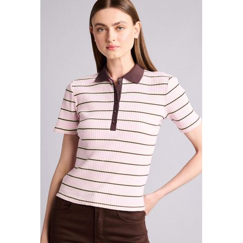 Polo rayé à manches courtes en tissu côtelé Coupe slim