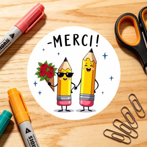 24pcs 48pcs Stickers Bureau Motif Crayon Jaune Rose avec Fleurs et Texte Merci pour l'École et le Bureau