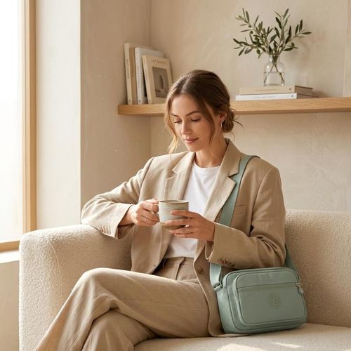 Sac bandoulière vert sauge au design naturel et apaisant