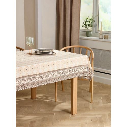 Nappe en Coton Imprimé Beige/Brun 140x240cm