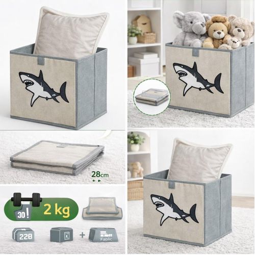 Bote de Rangement Pliable en Toile avec Motif Requin - Cube de Rangement pour Jouets Enfants Tissu Rsistant 28x28x28 cm