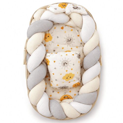 Nid Cocon Bébé avec Tour Tressé Rembourré + Coussin – Réducteur de Lit Douillet, Doux et Confortable, Design Adorable pour Bébé