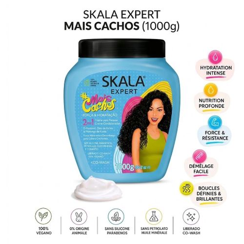 Crème Bouclante 2en1 MaisCachos 1kg - Masque Traitement & Leave-In Sans Rinçage Pour Cheveux Bouclés et Crépus 3ABC - Soin Hydratant Anti-Frizz, Formule Végane au Ricin & Karité + Peigne Dents Larges