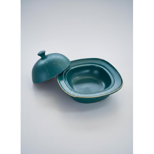 Tajine en Céramique Vert Émeraude avec Détails Dorés, 1 Pièce
