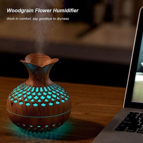 Diffuseur d’Huile Essentielle & Humidificateur Effet Bois – 7 Couleurs LED – Vase Design Aromathérapie pour Maison & Bureau