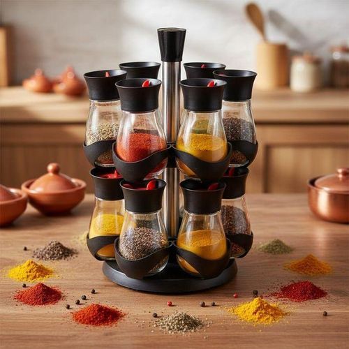Présentoir à Épices Rotatif avec Bocaux en Verre – Set de 12 pièces 1er choix