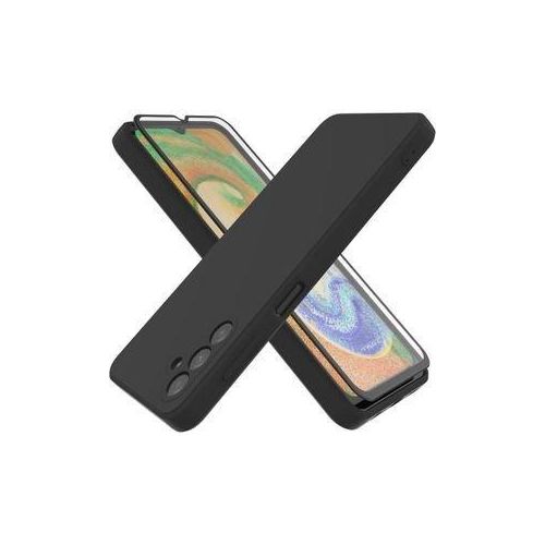 Case Pochette Souple Liquid Silicone pour samsung A56 5G noir avec Incassable Verre De Protection Verre Trempé écran