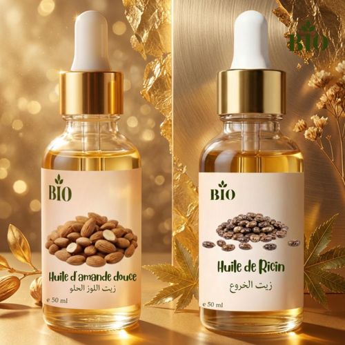 Duo nutrition Huile de Amande douce 50 ml et Huile de Ricin 50 ml organic