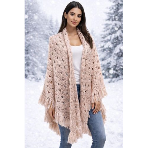 Pack de 4 Ponchos Femme en Maille Crochetée avec Franges – Style Hiver