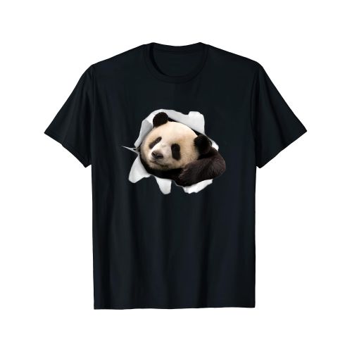 T-shirt Homme Panda Humoristique - Adorable Design Papier Déchiré avec Yeux Expressifs, Haut Décontracté Confortable à Manches Courtes et Col Rond pour les Passionnés d'Animaux, Idée Cadeau Originale (Noir)