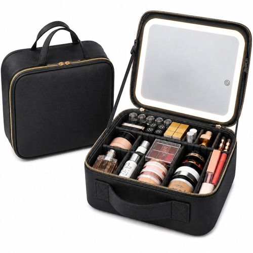 Trousse De Maquillage LED Rechargeable 3 Couleurs – Organisateur Cosmétique Avec Miroir Lumineux – USB-C – Compartiments Modulables