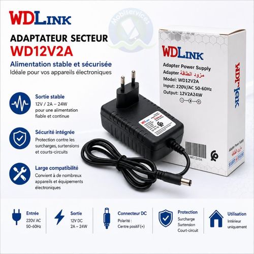 Alimentation chargeur 12V 2A 24W Adaptateur Secteur AC/DC