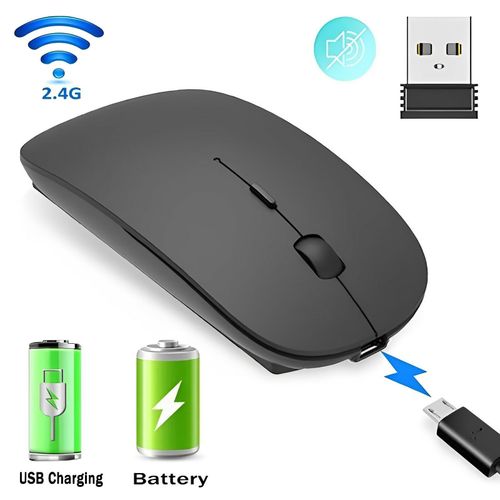 Souris sans fil 2,4 GHz , LED, Souris silencieuse Souris rechargeable portable , Ergonomique, 800 - 1600 Dpi