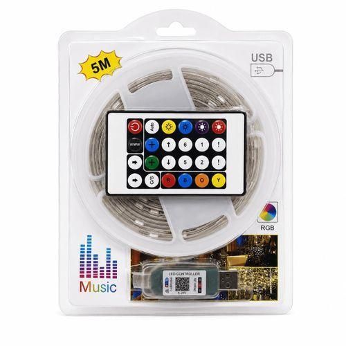 Ruban LED RGB USB 5M avec Télécommande, Contrôle Musical, Changement de Couleurs, Flexible et Auto-Adhésif – Éclairage Décoratif pour Chambre, TV, Gaming et Voiture