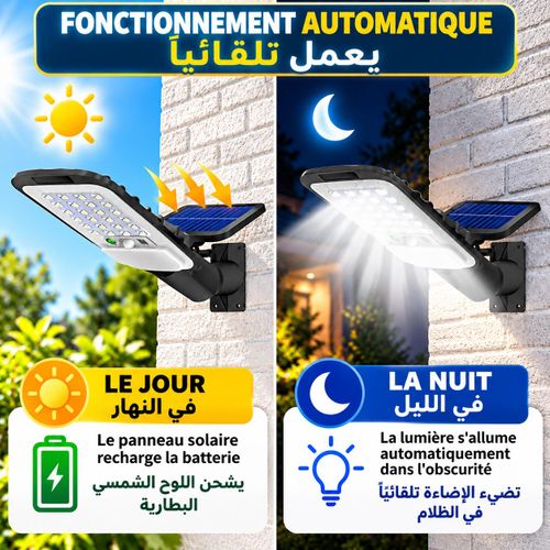 Projecteur Solaire LED Multifonction pour Extérieur – Lampe de Jardin Étanche avec Détecteur de Mouvement, Télécommande et 3 Modes d'Éclairage Automatique