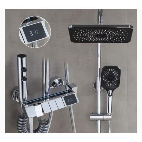 colonne douche avec robinet mitigeur et Pomme de douche pluie douchette carrée en inox pour salle de bain