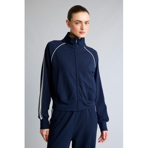 Sweatshirt bleu marine zippé en coton ultra doux à col montant Coupe standard