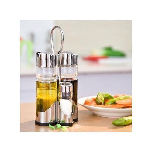 Set de 2 Huiliers 176ml + 2 boites à épice sel et poivre 43ml + Support INOX