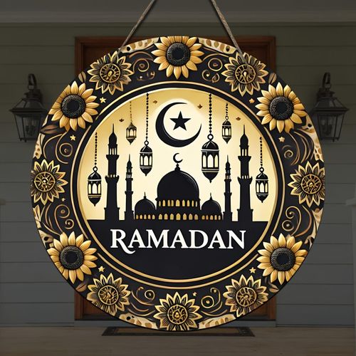 1 panneau de Ramadan en bois vintage - Décoration murale de croissant et mosquée, utilisation multiple pour la maison et l'entrée, pas besoin d'électricité, décoration pour les fêtes islamiques