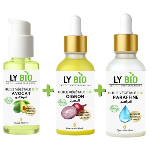 PACK HUILE AVOCAT 50ml - POMPE HUILE OIGNON 50ML - PIPETTE HUILE PARAFFINE 50ML - PIPETTE