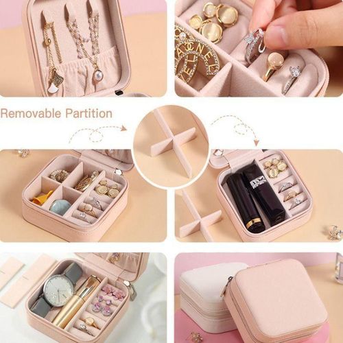 Boite a bijoux voyage, coffret bijoux portable, rangement bagues colliers, petit organisateur maquillage, etui a bijoux compact, boite rangement cuir, ecrin boucles d oreilles, pochette rangement montre, rangement rouge a levres, boite fermeture eclair