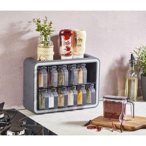 L'étagère à épices murale comprend 12 contenants transparents avec support, étiquette, couvercle et cuillère