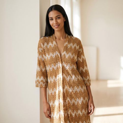 Kimono En Maille - Beige Chevron