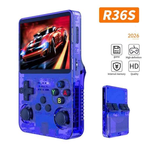 Console de jeu portable rétro R36S – Écran IPS de 3,5 pouces, 64 Go, design transparent, appareil de jeu portable avec jeux intégrés , système de jeu portable Gameboylecteur de jeux vidéo portable