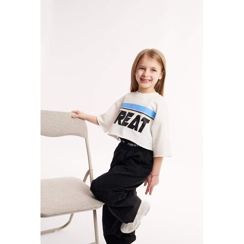 T-shirt à manches courtes Tissu Sweat Fin Slogan Col rond Fille