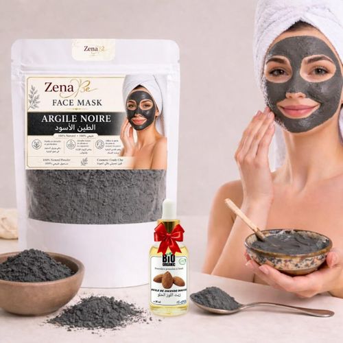 Masque argile noire naturelle 200g premium + huile de Amande douce 30ml gratuit
