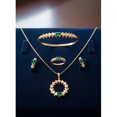 Parure plaque or cristal vert 14K XP