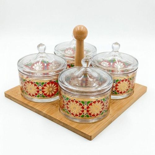 Service à Condiments 4 Pièces avec Plateau en Bois – Élégance & Organisation