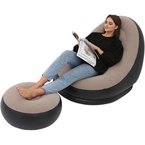 كرسي قابل للنفخ مع مسند للقدم من قماش ناعم - كرسي للاسترخاء في الهواء الطلق وداخل المنزل، سهل الحمل