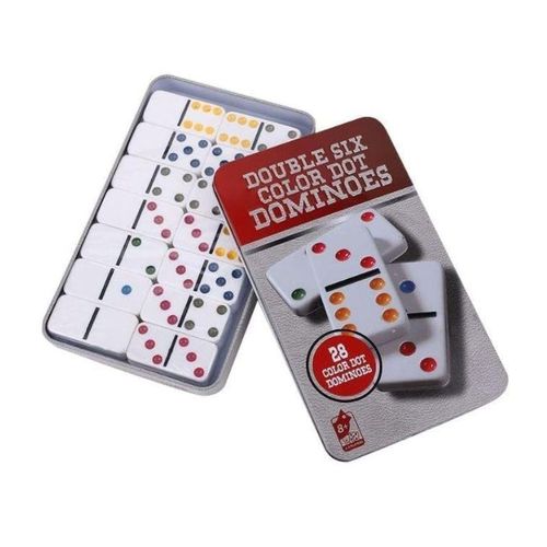 لعبة دومينو دبل سيكس كلاسيكية بنقاط ملونة للأطفال والكبار مثالية للسهرات العائلية وأوقات الفراغ وتطوير المهارات المعرفية والمنطقية مجموعة ألعاب تقليدية في علبة معدنية متينة بتصميم ملون ممتع ومناسب لمختلف المناسبات الاجتماعية