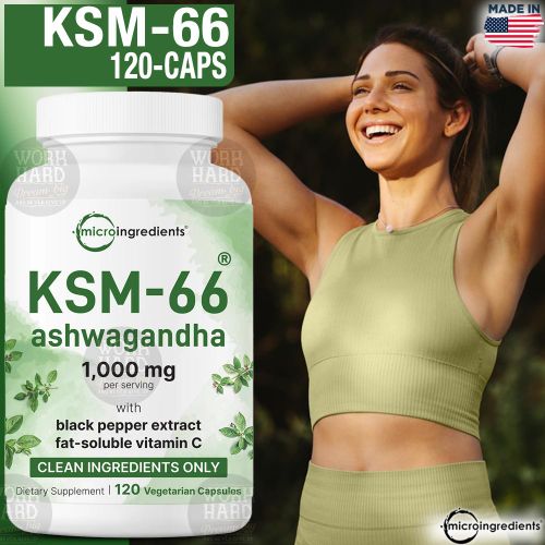 KSM-66 Ashwagandha 1,000mg Avec Black Pepper Vitamine C Support Stress, Relaxation et Sommeil 120 Capsules